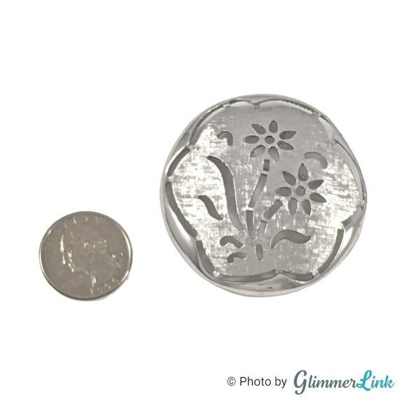 Vintage Sarah Coventry Round Floral Open Work Silver Tone Brooch Pendant - Picture 3 of 6